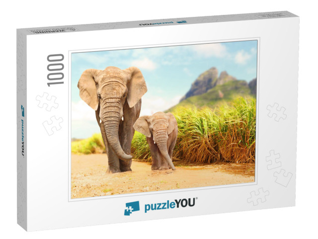 African Bush Elephants - Loxodonta Africana Family Walkin... Jigsaw Puzzle with 1000 pieces