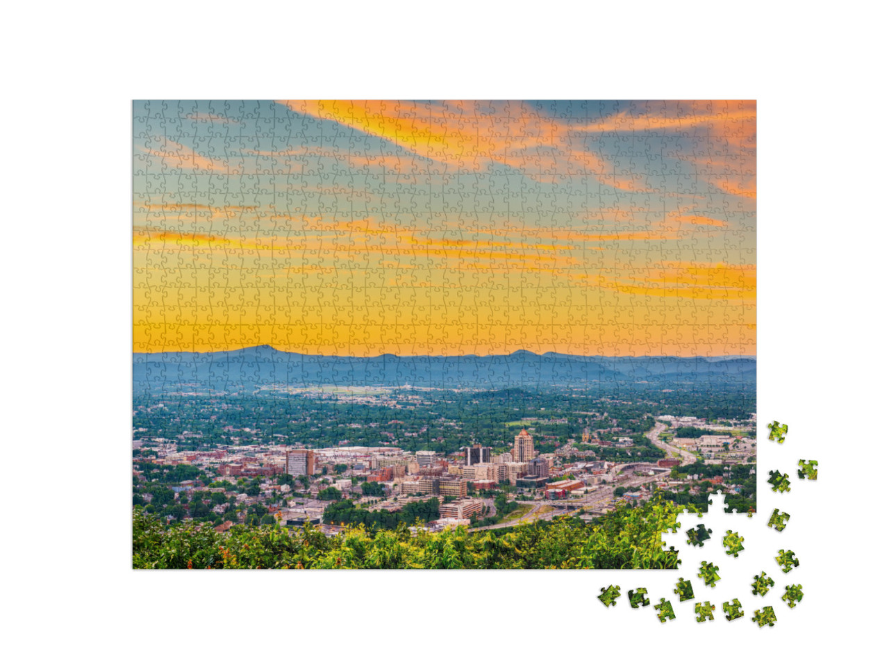 Roanoke, Virginia, USA Downtown Skyline from Above At Dusk... Jigsaw Puzzle with 1000 pieces