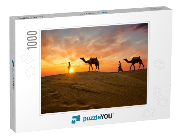 Indian Cameleers Camel Driver Bedouin with Camel Silhouet... Jigsaw Puzzle with 1000 pieces