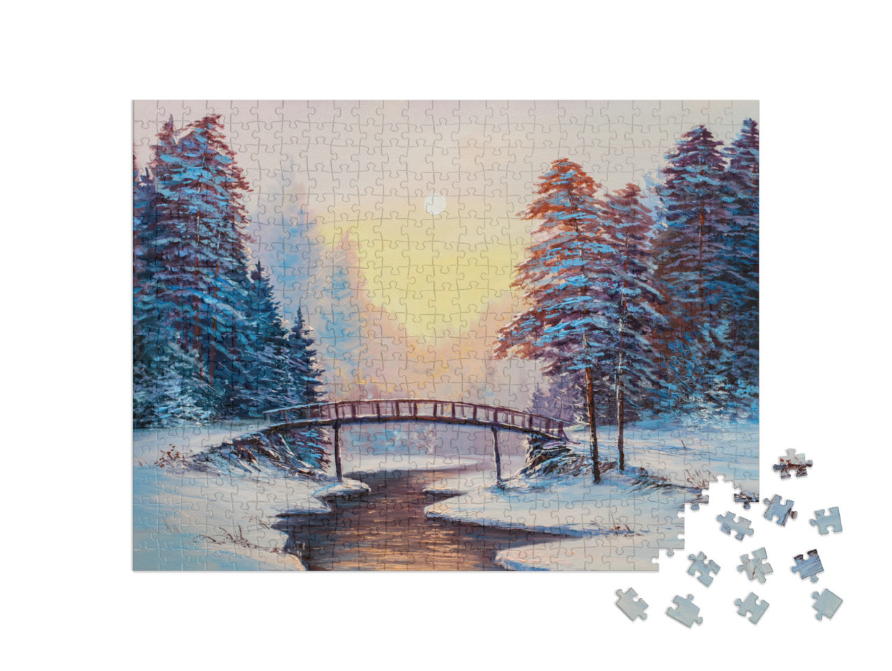 Winter Landscape with the River. Original Oil Painting... Jigsaw Puzzle with 500 pieces