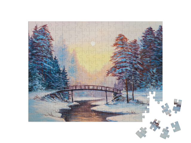 Winter Landscape with the River. Original Oil Painting... Jigsaw Puzzle with 200 pieces