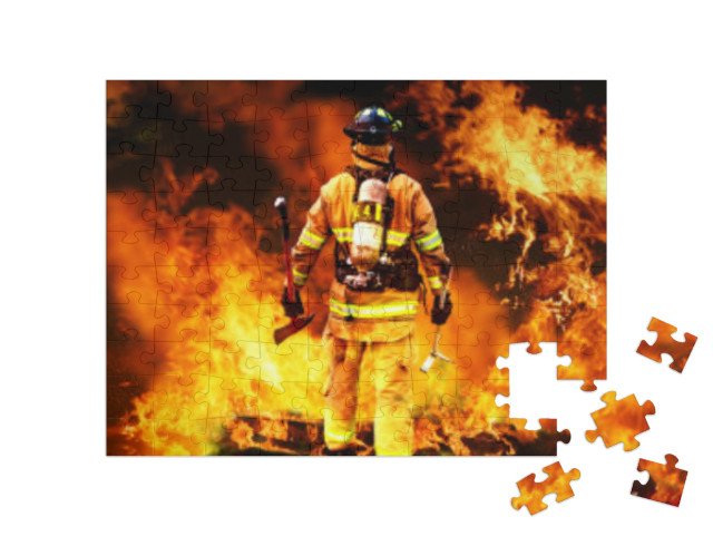 In to the Fire, a Firefighter Searches for Possible Survi... Jigsaw Puzzle with 100 pieces