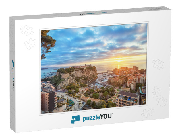 Sunrise in Monaco View of Port Fontvieille & Rock of Mona... Jigsaw Puzzle