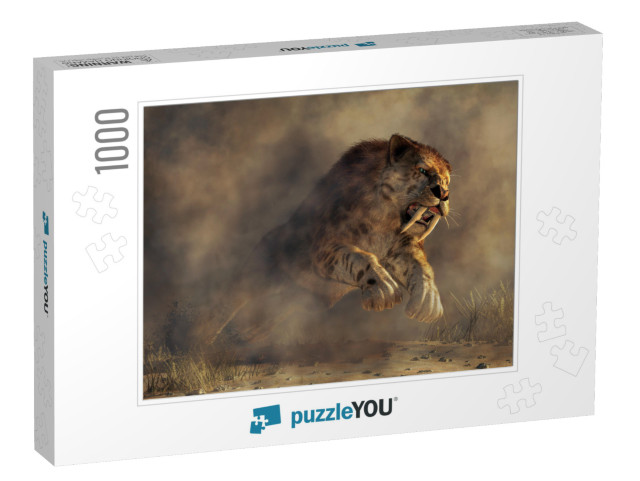 Kicking Up a Spray of Dirt, a Massive Smilodon, a Beast o... Jigsaw Puzzle with 1000 pieces