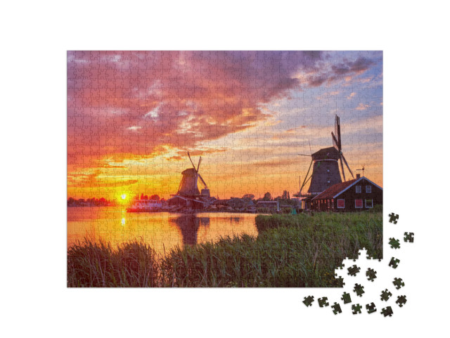 Netherlands Rural Scene - - Windmills At Famous Tourist S... Jigsaw Puzzle with 1000 pieces