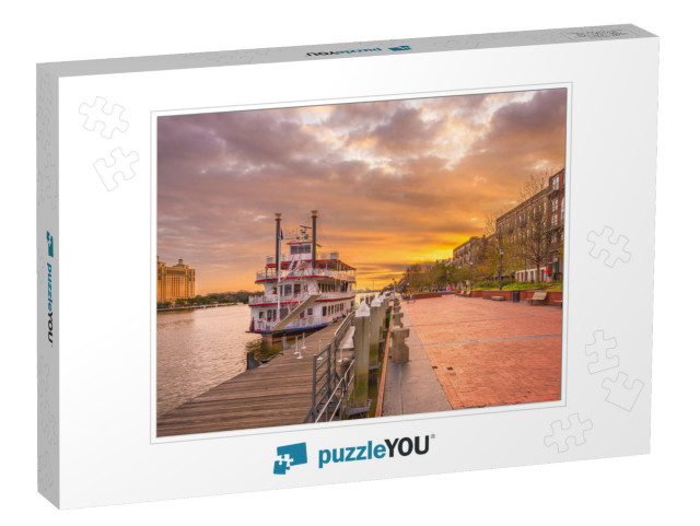 Savannah, Georgia, USA Riverfront Promenade At Sunrise... Jigsaw Puzzle