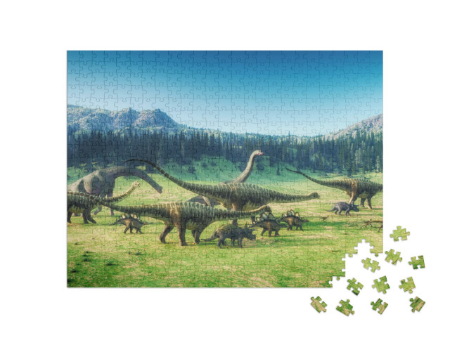 Dinosaurs on the Valley. This is a 3D Render Illustration... Jigsaw Puzzle with 500 pieces