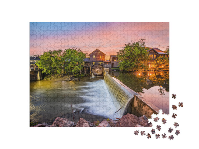 Pigeon Forge Tennessee Tn Old Mill At Sunrise... Jigsaw Puzzle with 1000 pieces