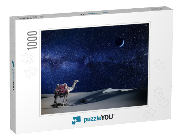 A Lonely Camel At Night in the Desert... Jigsaw Puzzle with 1000 pieces