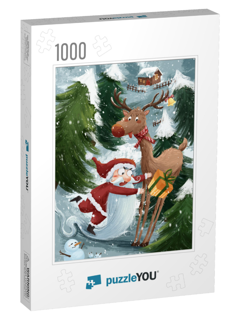 Funny Christmas Illustration Including Santa Claus & Reindeer... Jigsaw Puzzle with 1000 pieces