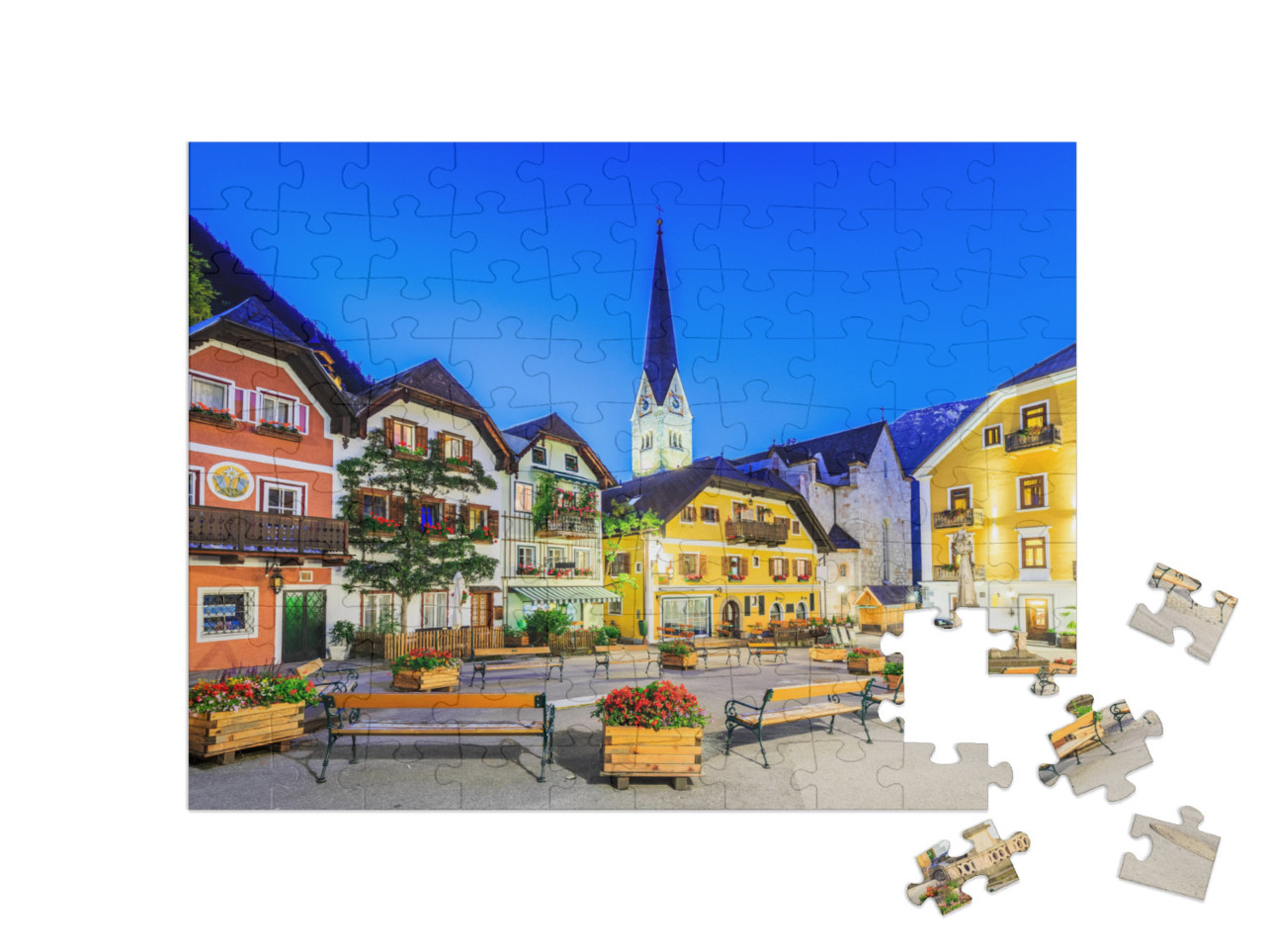 Hallstatt, Austria. Mountain Village in the Austrian Alps... Jigsaw Puzzle with 100 pieces