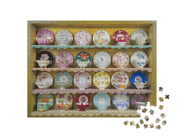 Vintage Tea Cups & Saucers Photo Collage Jigsaw Puzzle with 1000 pieces