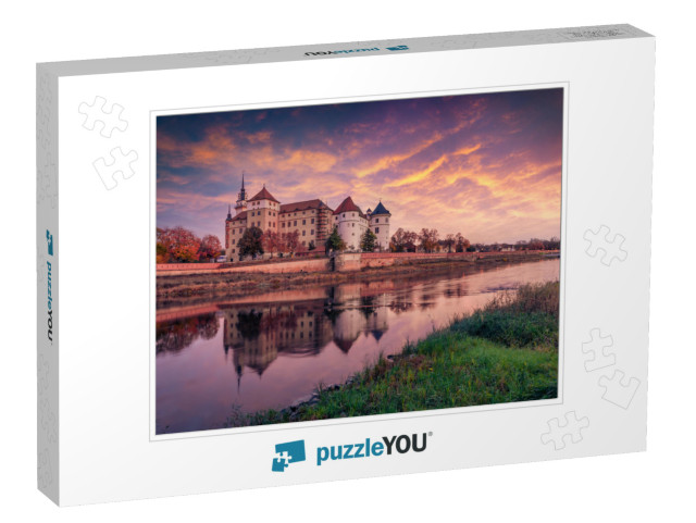 Old Hartenfels Castle on the Shore of Elbe River. Fantast... Jigsaw Puzzle