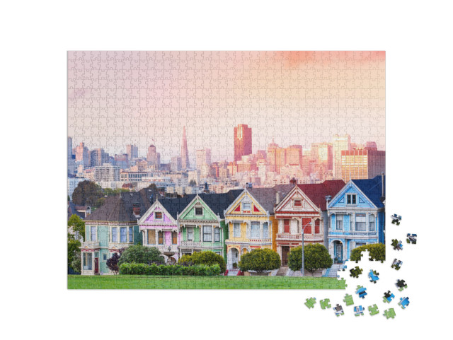 Evening Skyline of San Francisco, Painted Ladies... Jigsaw Puzzle with 1000 pieces