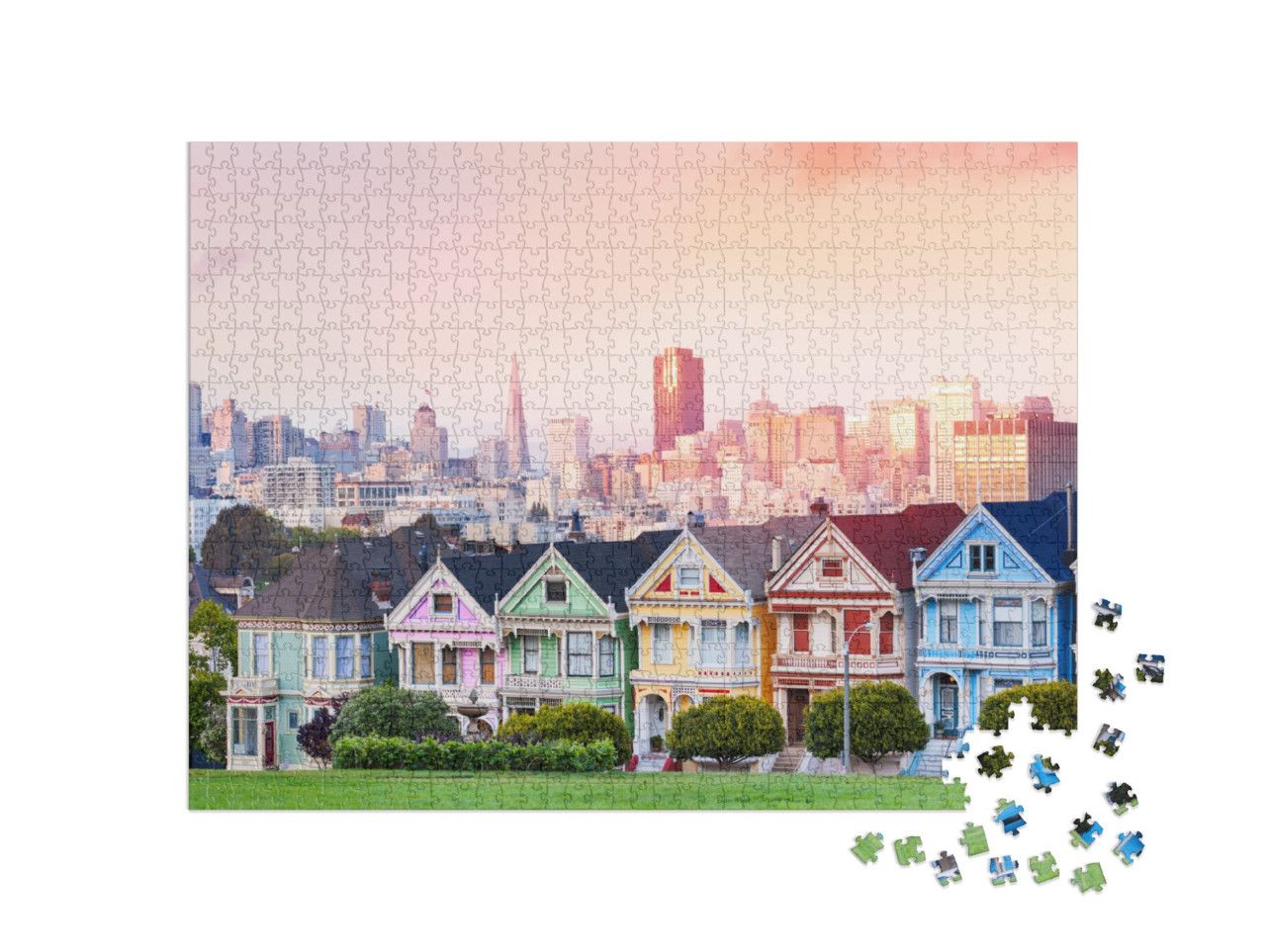 Evening Skyline of San Francisco, Painted Ladies... Jigsaw Puzzle with 1000 pieces