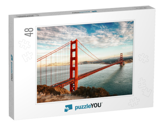 Famous Golden Gate Bridge, San Francisco At Night, Usa... Jigsaw Puzzle with 48 pieces