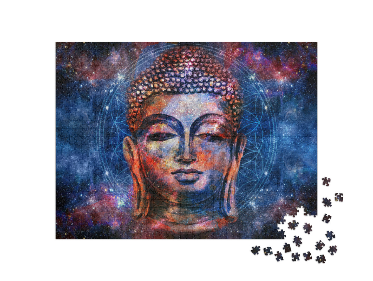 Head of Lord Buddha Digital Art Collage Combined with Wat... Jigsaw Puzzle with 1000 pieces