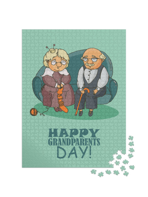 Happy Grandparents Day Vector Greeting Card in Doo... Jigsaw Puzzle with 1000 pieces