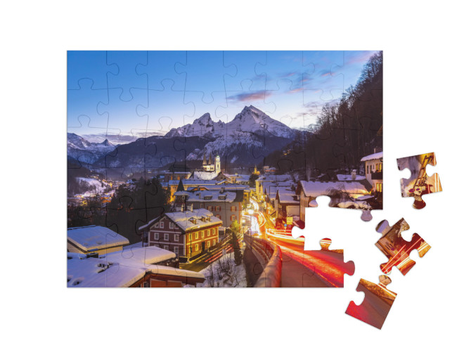 Historic Town of Berchtesgaden with Famous Watzmann Mount... Jigsaw Puzzle with 48 pieces