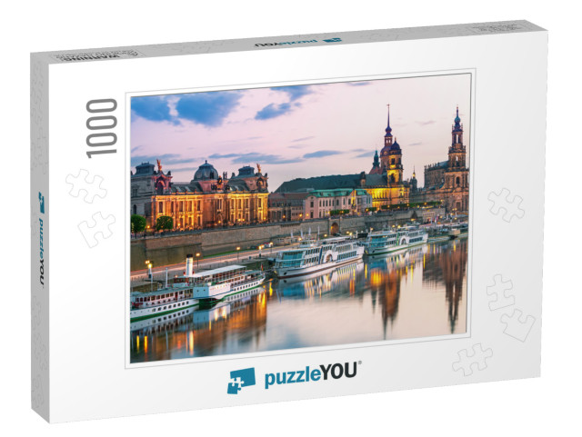 Dresden City Skyline At Elbe River & Augustus Bridge At S... Jigsaw Puzzle with 1000 pieces