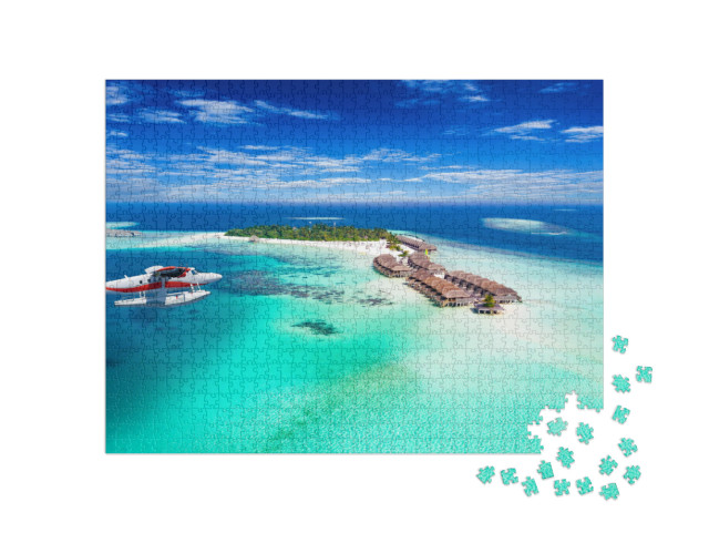 Aerial View of a Seaplane Approaching Island in the Maldi... Jigsaw Puzzle with 1000 pieces