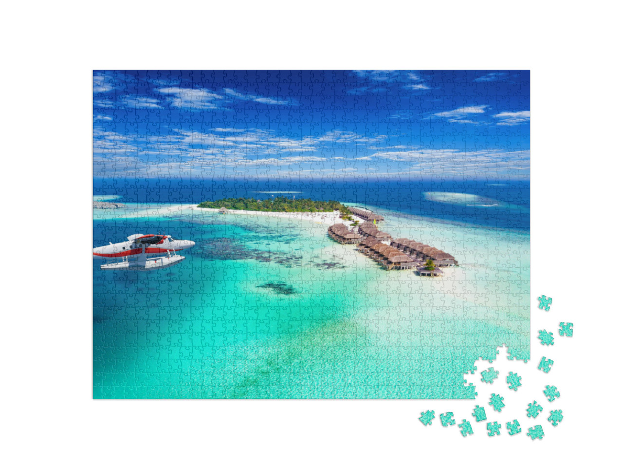 Aerial View of a Seaplane Approaching Island in the Maldi... Jigsaw Puzzle with 1000 pieces