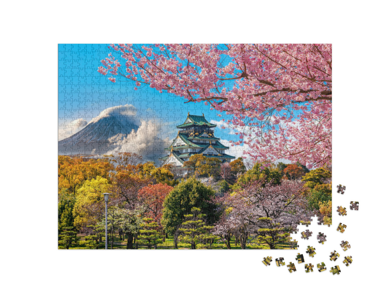 Osaka Castle & Full Cherry Blossom, with Fuji Mountain Ba... Jigsaw Puzzle with 1000 pieces