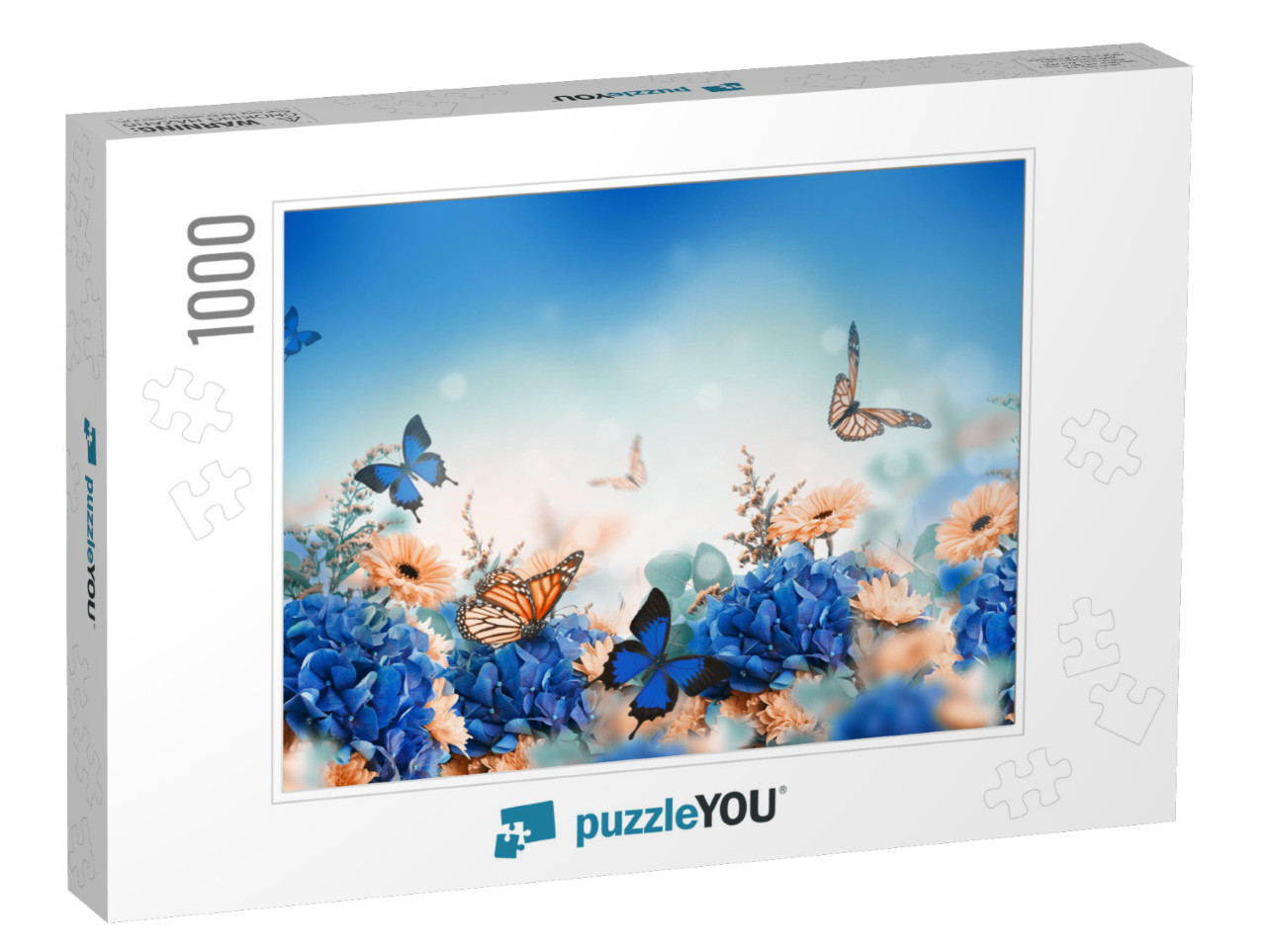 Amazing Background with Hydrangeas & Daisies. Yellow & Bl... Jigsaw Puzzle with 1000 pieces