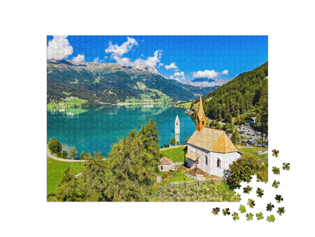 St. Anna Chapel & Submerged Bell Tower of Curon At Graun... Jigsaw Puzzle with 1000 pieces