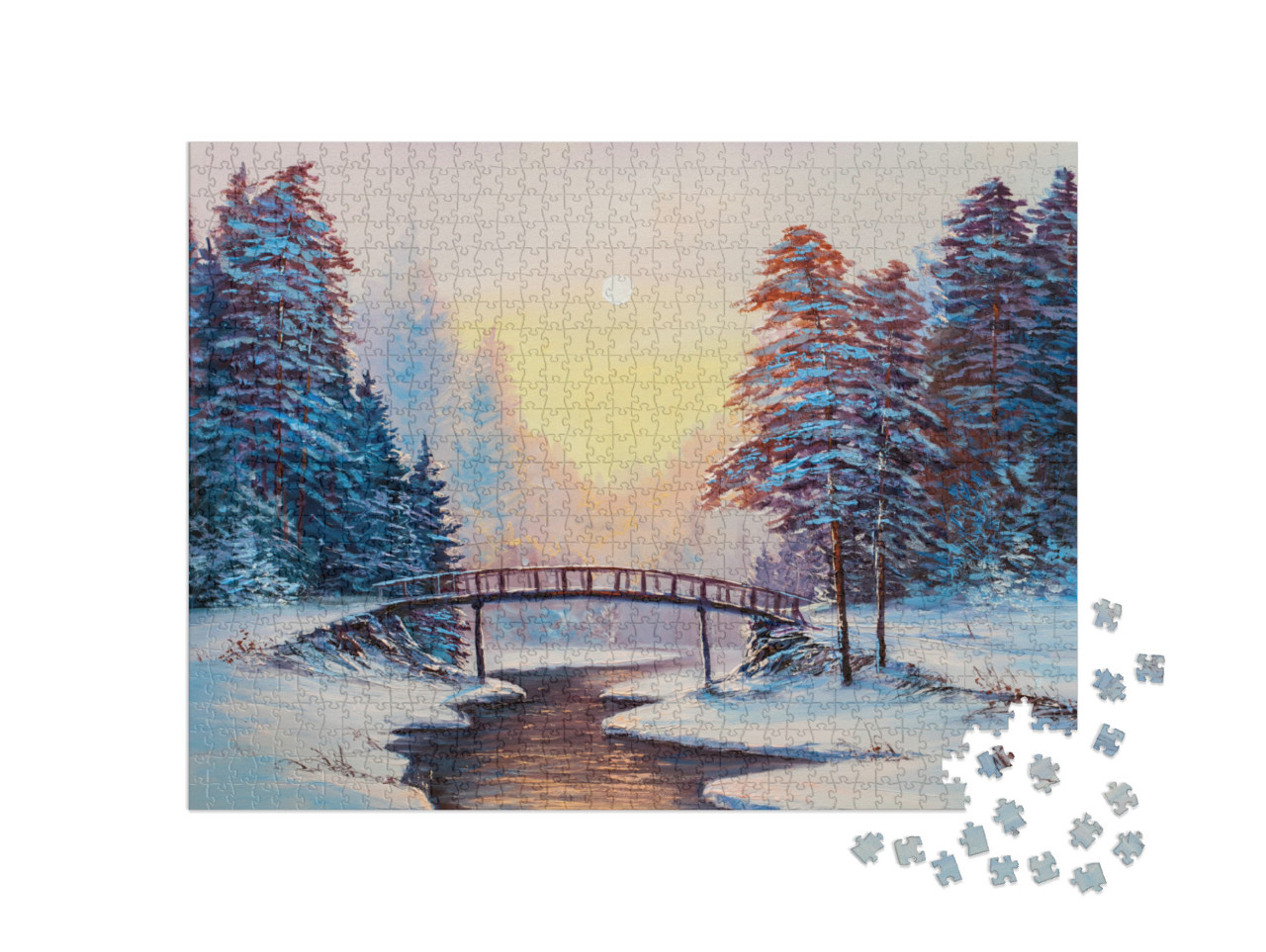 Winter Landscape with the River. Original Oil Painting... Jigsaw Puzzle with 1000 pieces