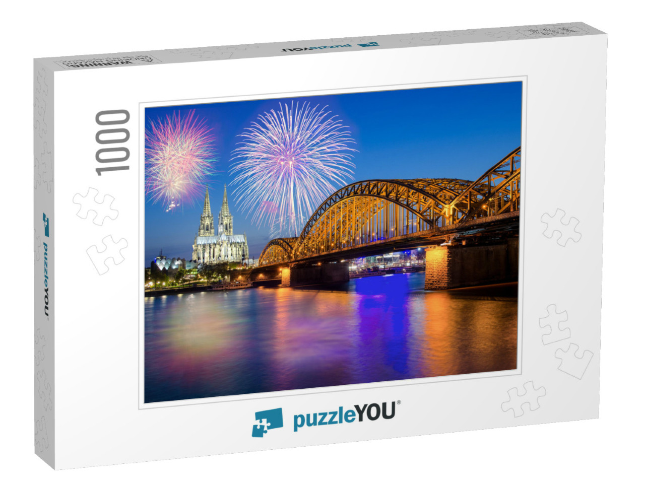 Cologne Cathedral & Hohenzollern Bridge with Fireworks on... Jigsaw Puzzle with 1000 pieces