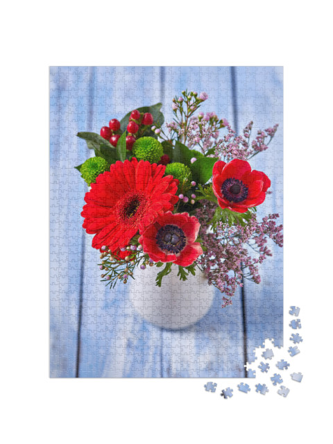 Beautiful Bouquet with Red Anemones & Gerbera Flowers... Jigsaw Puzzle with 1000 pieces