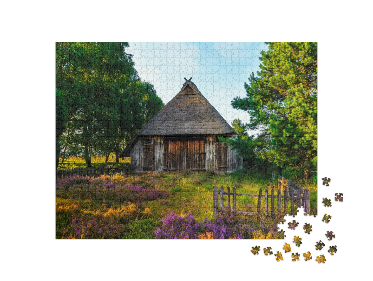 A Sheep Cottage in the Lunebug Heath... Jigsaw Puzzle with 1000 pieces