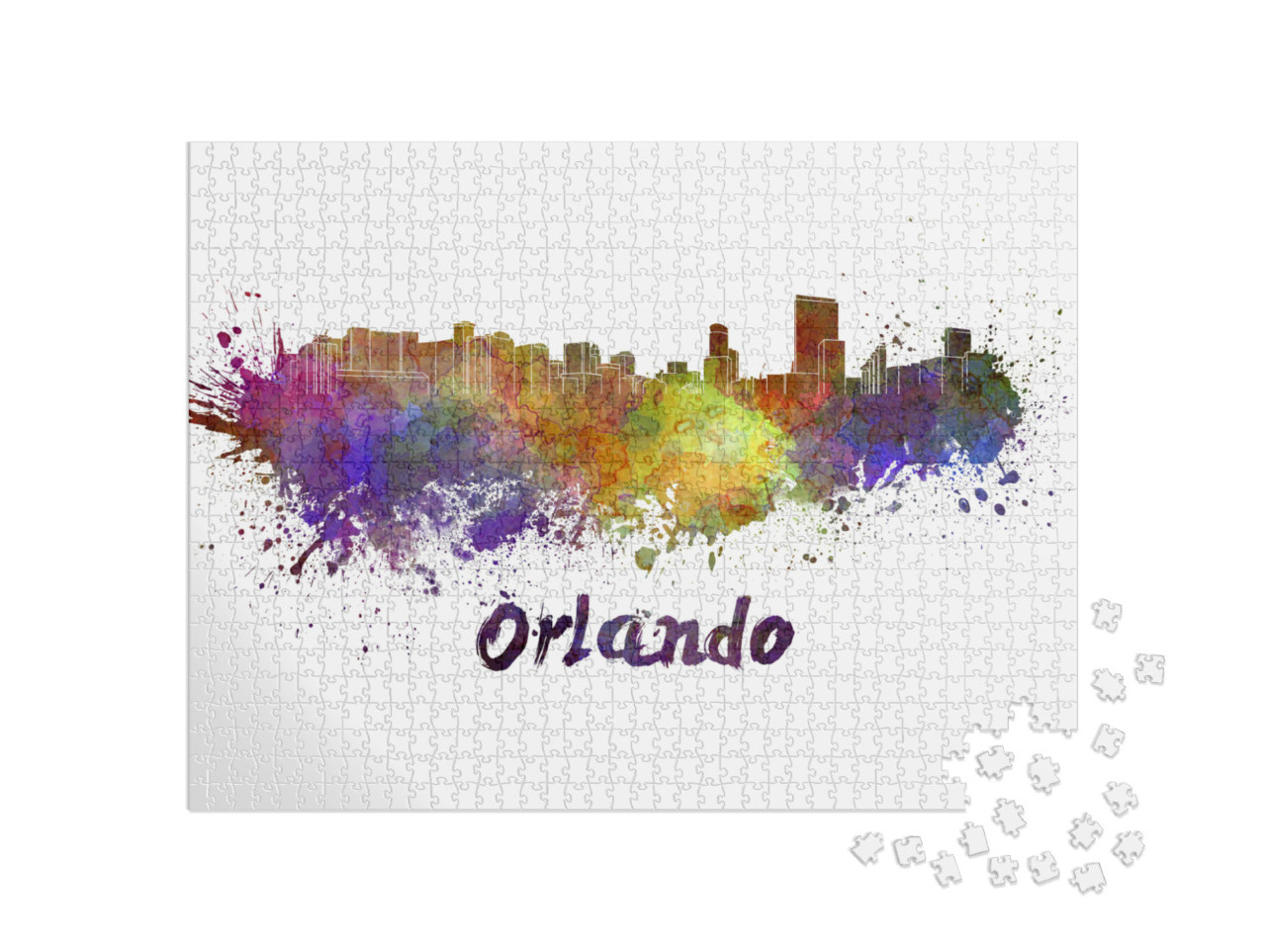 Orlando Skyline in Watercolor Splatters with Clipping Pat... Jigsaw Puzzle with 1000 pieces