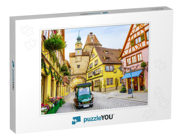 Touristic Retro Car on Picturesque Street, Decorated for... Jigsaw Puzzle