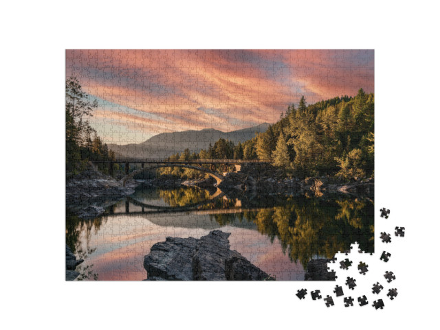 A Sunrise Across Belton Bridge Over Middle Fork Flathead... Jigsaw Puzzle with 1000 pieces