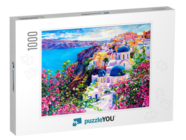 Oil Painting. Santorini Seascape. Wall Decor... Jigsaw Puzzle with 1000 pieces