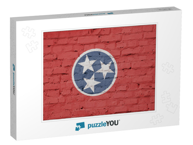 Texture of a Flag of Tennessee on a Pink Brick Wall... Jigsaw Puzzle