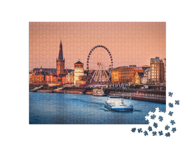 The Evening View of the Rhine River & the Old Town of Dus... Jigsaw Puzzle with 1000 pieces