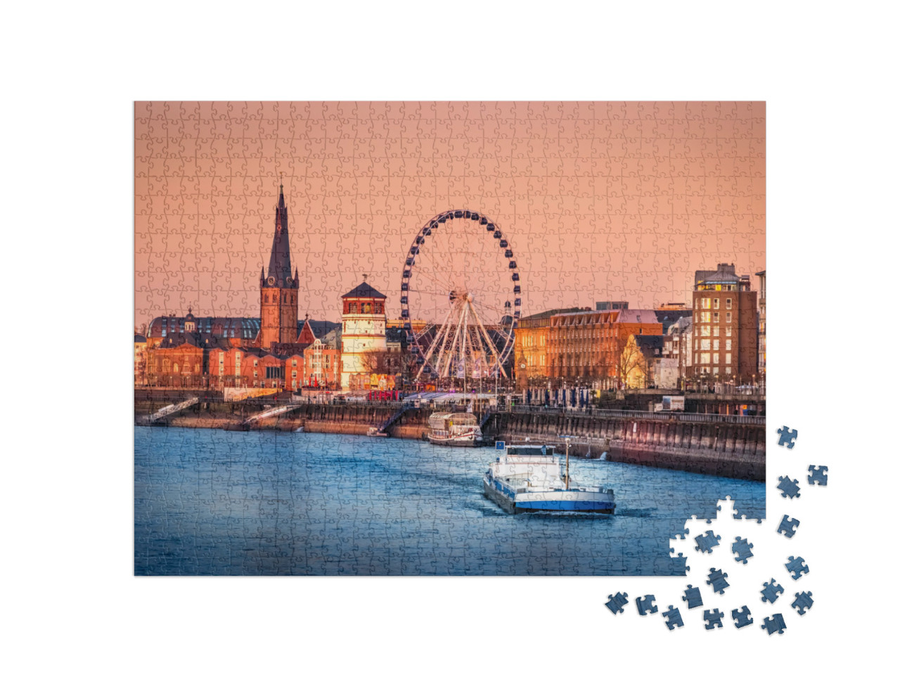 The Evening View of the Rhine River & the Old Town of Dus... Jigsaw Puzzle with 1000 pieces