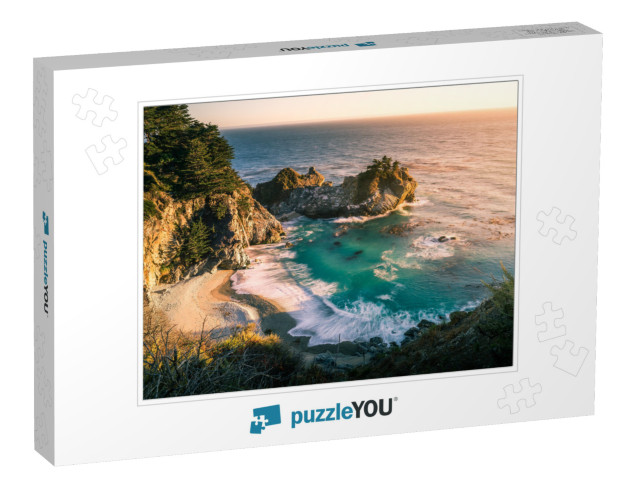 Sunset At McWay Falls, Big Sur on California State Road 1 Jigsaw Puzzle