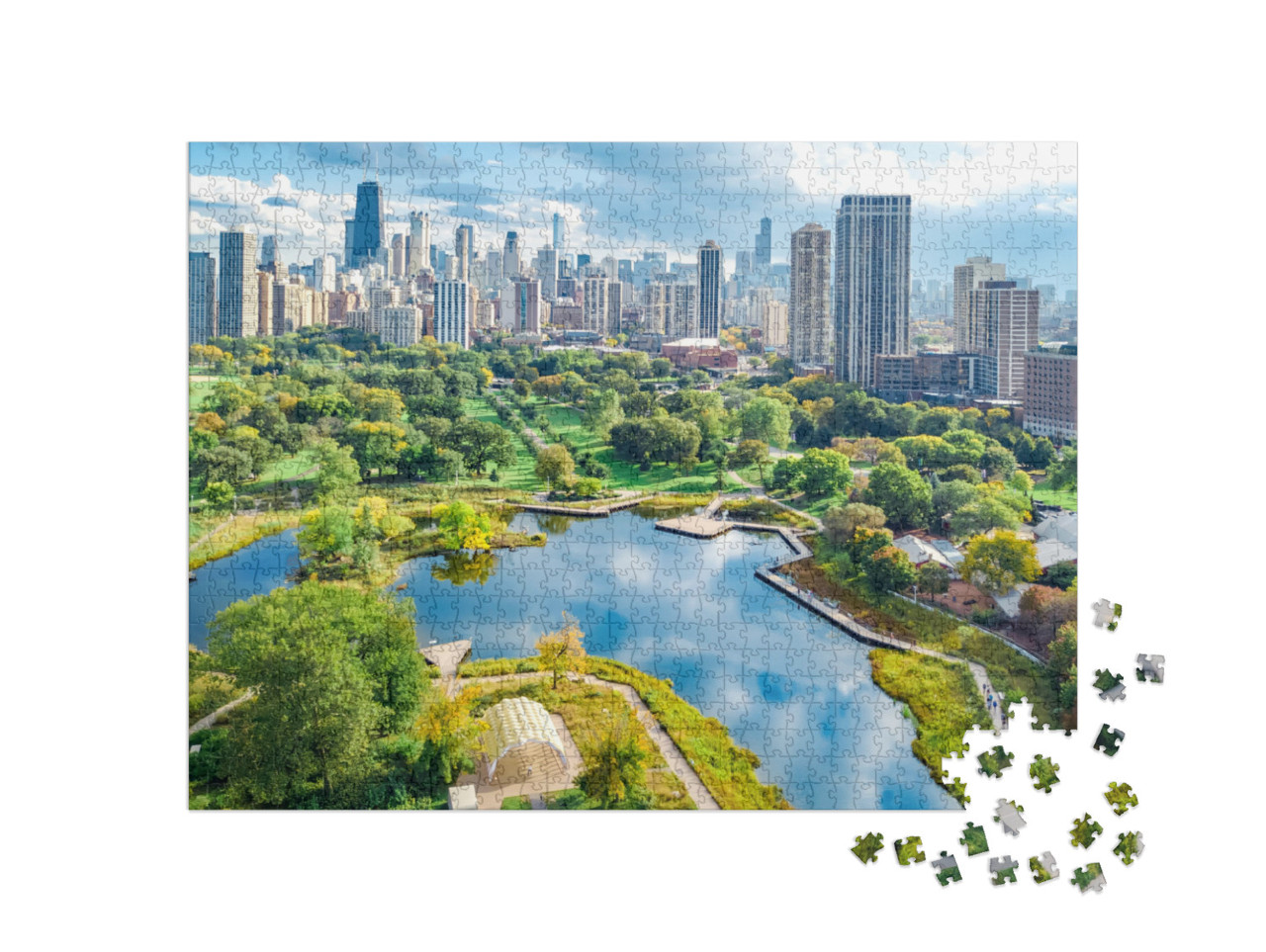 Chicago Skyline Aerial Drone View from Above, Lake Michig... Jigsaw Puzzle with 1000 pieces