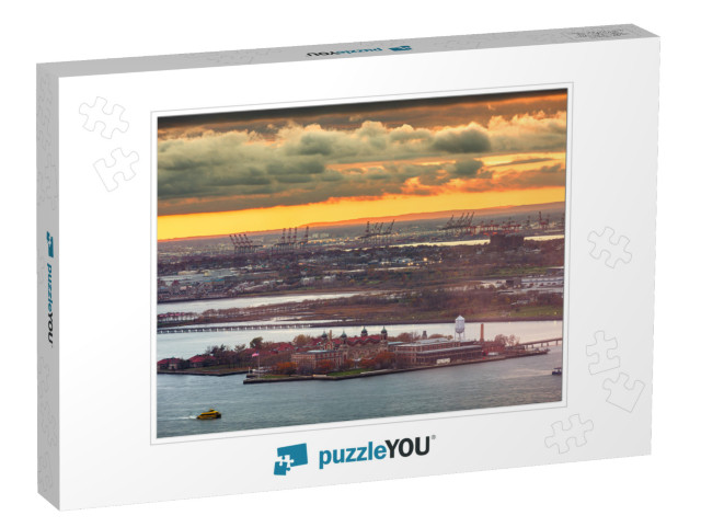 9/11 Memorial Lights with Statue of Liberty Shot from New... Jigsaw Puzzle