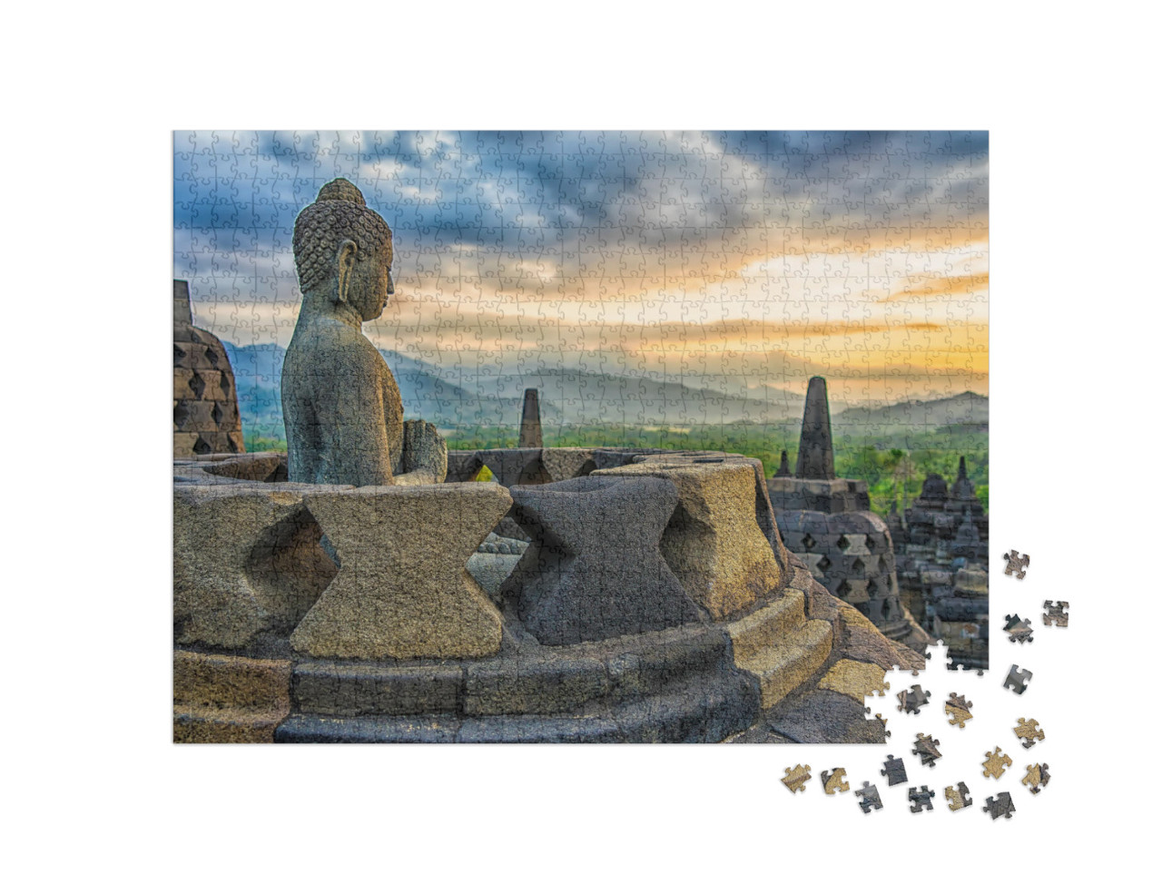 Borobudur Temple At Sunset Yogyakarta, Java, Indonesia... Jigsaw Puzzle with 1000 pieces