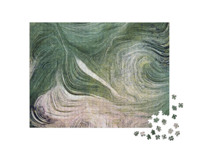 Fluid Lines of Color Movement. Shades of Green. Brush Str... Jigsaw Puzzle with 1000 pieces