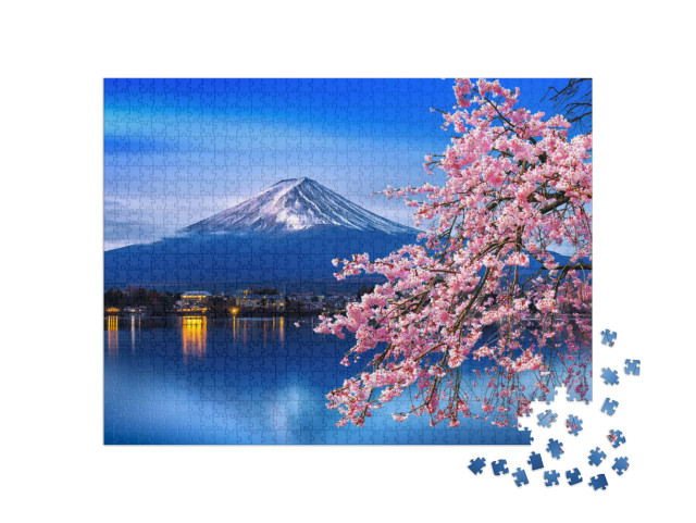 Fuji Mountain & Cherry Blossoms in Spring, Japan... Jigsaw Puzzle with 1000 pieces