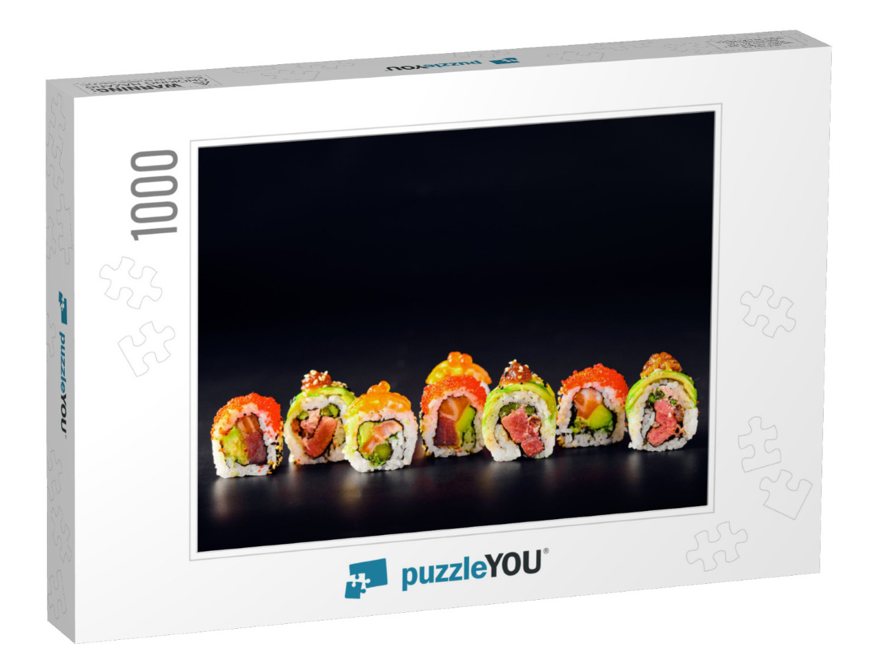 Close-Up of Uramaki Sushi Rolls with Red Caviar, Salmon... Jigsaw Puzzle with 1000 pieces