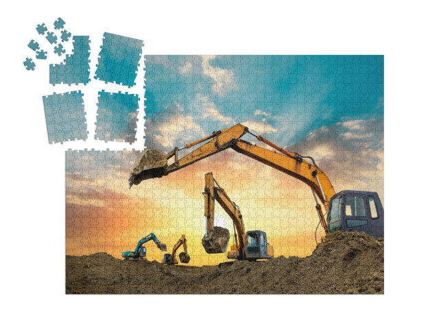 Four Excavators Work on Construction Site At Sunset... | SMART SORTED® | Jigsaw Puzzle with 1000 pieces