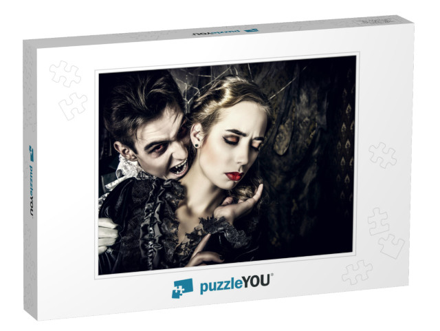 Bloodthirsty Male Vampire in Medieval Dress is Biting a B... Jigsaw Puzzle