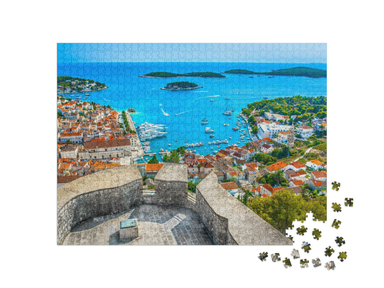 Aerial View At Amazing Archipelago in Front of Town Hvar... Jigsaw Puzzle with 1000 pieces